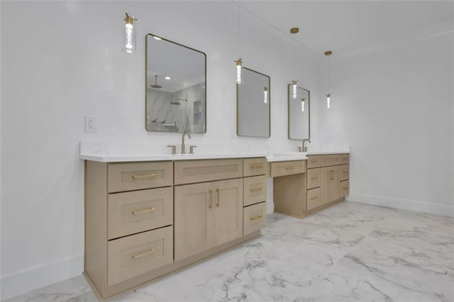 3903 Indian Shoals Rd SE, Bethlehem, GA 30620 - full bathroom with marble look tiles, vanity, and a marble finish shower