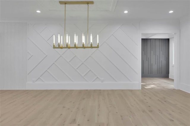 3903 Indian Shoals Rd SE, Bethlehem, GA 30620 - unfurnished dining area featuring a decorative wall, light wood-type flooring, and recessed lighting
