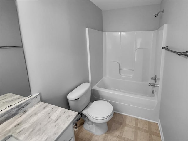 full bathroom with toilet, vanity, and bathing tub / shower combination