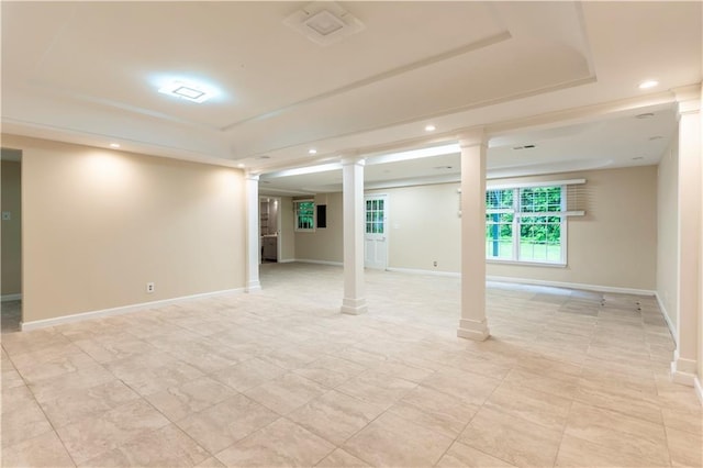 below grade area with recessed lighting and baseboards