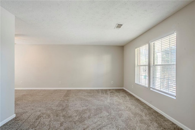 empty room with carpet floors and a textured ceiling