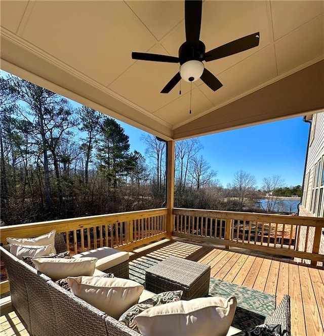 4020 Sierra Knolls Ct, Cumming, GA 30040 - wooden deck with outdoor lounge area and a ceiling fan