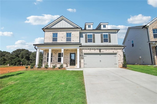 craftsman-style house with a front yard and a garage