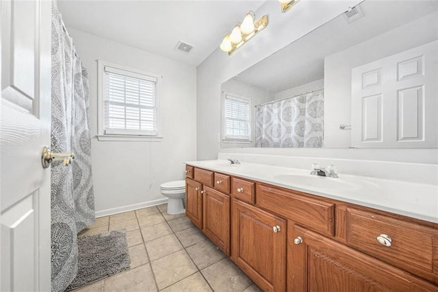 bathroom with tile patterned floors, vanity, and toilet