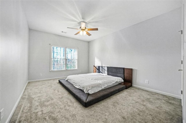 bedroom featuring carpet flooring and ceiling fan