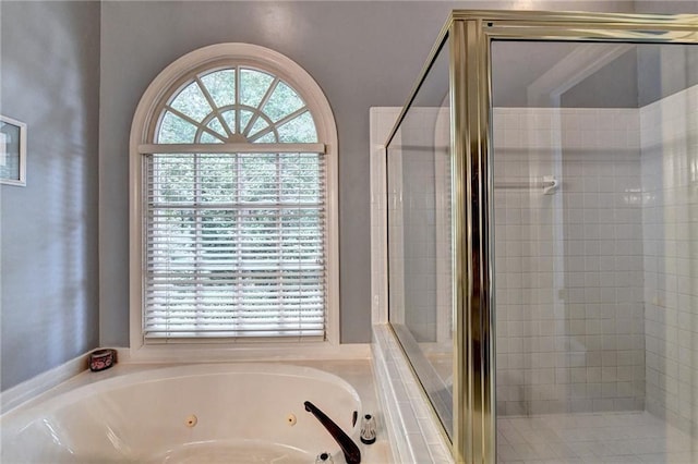 1595 Chadberry Way, Lawrenceville, GA 30043 - bathroom with a tub with jets and a shower stall