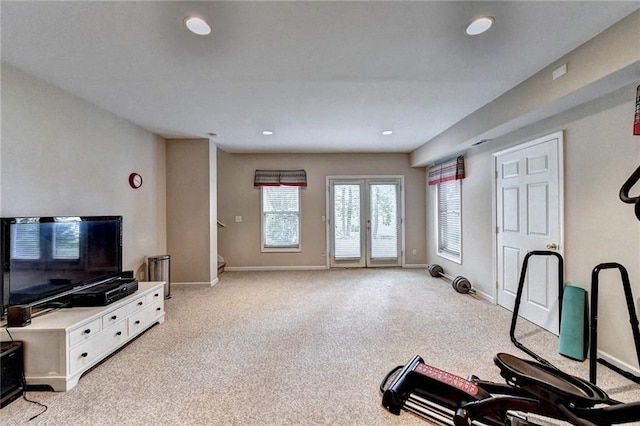 1595 Chadberry Way, Lawrenceville, GA 30043 - exercise room with light carpet, baseboards, and recessed lighting