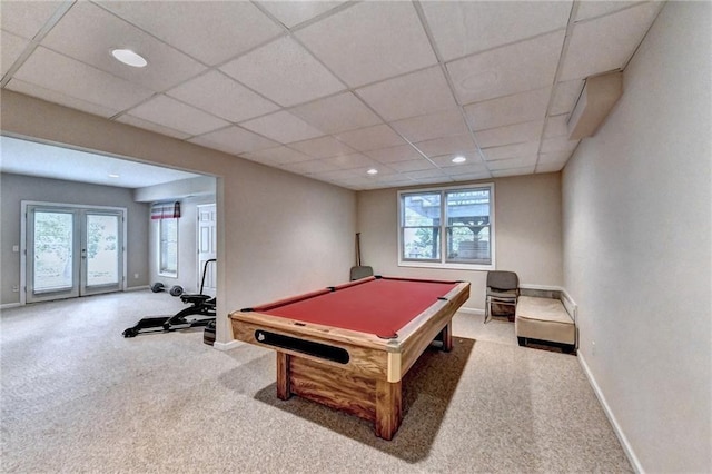 1595 Chadberry Way, Lawrenceville, GA 30043 - rec room with billiards table, carpet floors, baseboards, plenty of natural light, and a drop ceiling