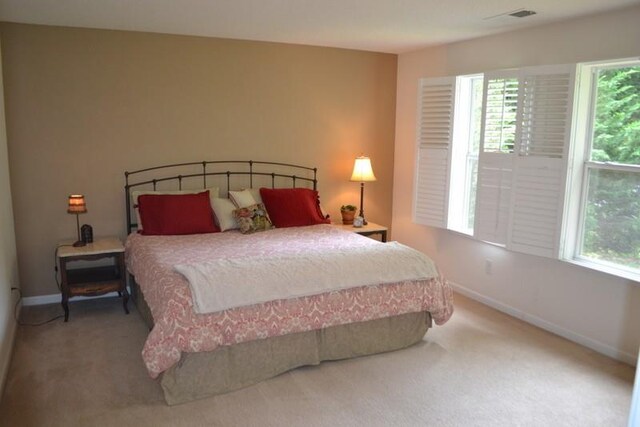 bedroom featuring carpet floors and multiple windows