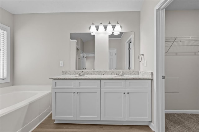 bathroom featuring double vanity, a sink, and a healthy amount of sunlight