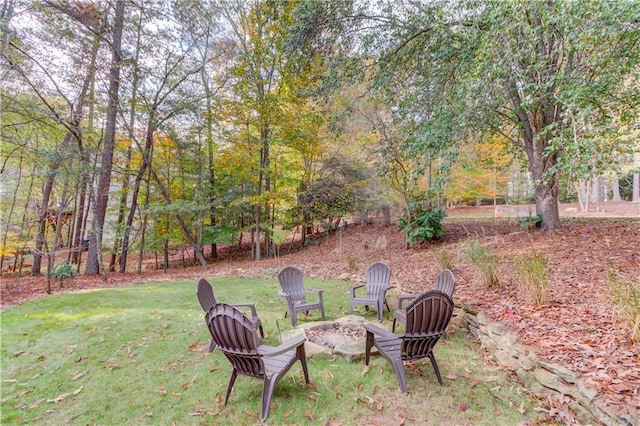 view of yard with an outdoor fire pit