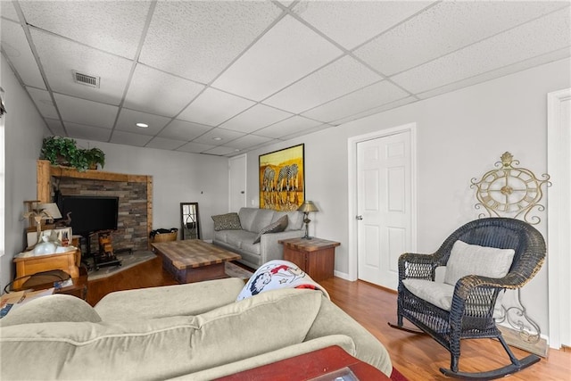 165 Grant Ford Dr, Dawsonville, GA 30534 - living room featuring a drop ceiling, wood finished floors, baseboards, and recessed lighting