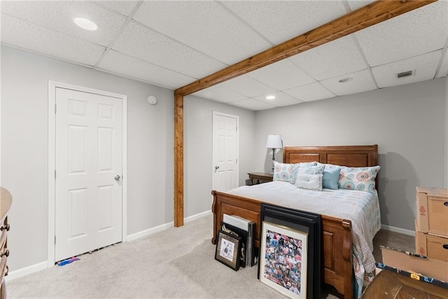 165 Grant Ford Dr, Dawsonville, GA 30534 - bedroom featuring a drop ceiling, light colored carpet, recessed lighting, and baseboards