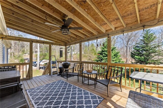165 Grant Ford Dr, Dawsonville, GA 30534 - sunroom / solarium featuring a ceiling fan and vaulted ceiling