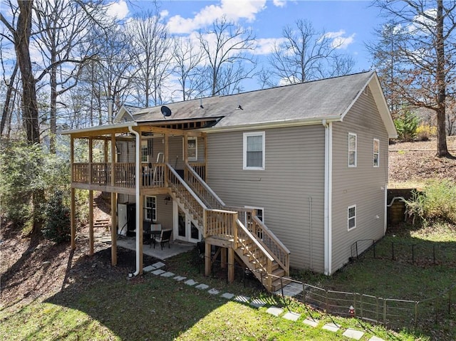165 Grant Ford Dr, Dawsonville, GA 30534 - back of house featuring stairway, a patio area, a deck, and roof with shingles