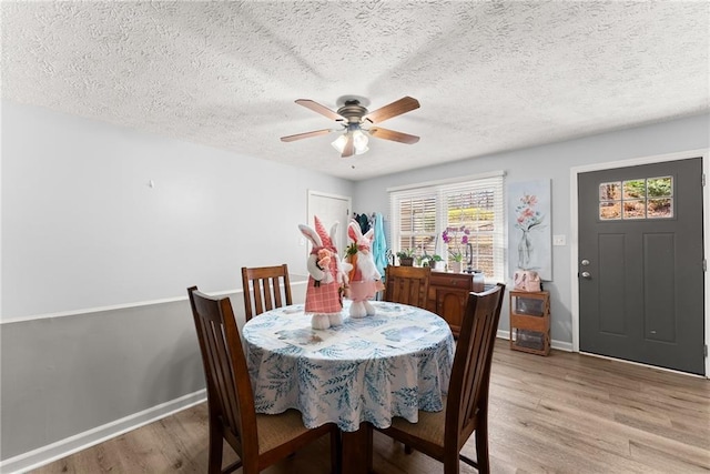 165 Grant Ford Dr, Dawsonville, GA 30534 - dining area featuring light wood-style floors, a ceiling fan, plenty of natural light, baseboards, and a textured ceiling