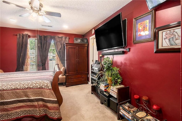 7324 Bridlewood Ct, Jonesboro, GA 30236 - bedroom with light carpet, a textured ceiling, and a ceiling fan