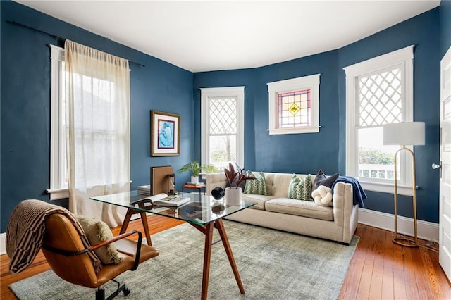 living room with plenty of natural light and hardwood / wood-style floors