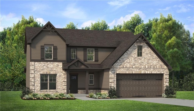 view of front of house with a front lawn and a garage