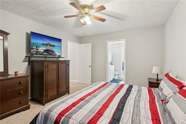 3698 Roseman Lndg, Cumming, GA 30040 - bedroom with light carpet, ensuite bathroom, a textured ceiling, and ceiling fan