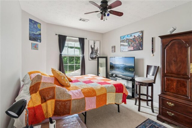 3698 Roseman Lndg, Cumming, GA 30040 - bedroom featuring carpet flooring, ceiling fan, and a textured ceiling