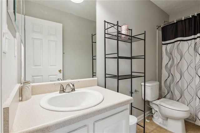 3698 Roseman Lndg, Cumming, GA 30040 - full bathroom with toilet, vanity, tile patterned flooring, and a shower with shower curtain