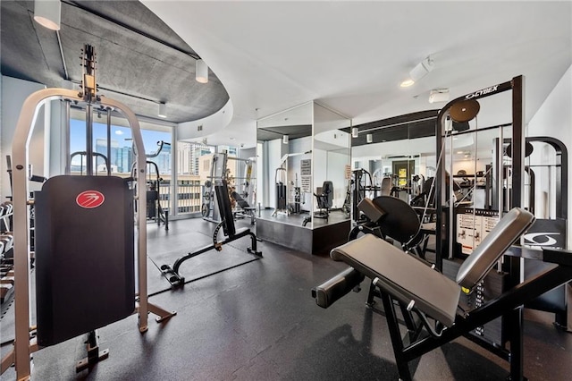 workout area featuring expansive windows