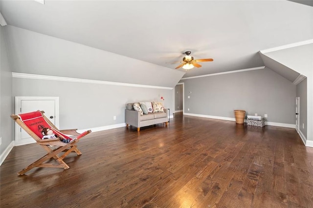 additional living space featuring ceiling fan, vaulted ceiling, and dark hardwood / wood-style floors