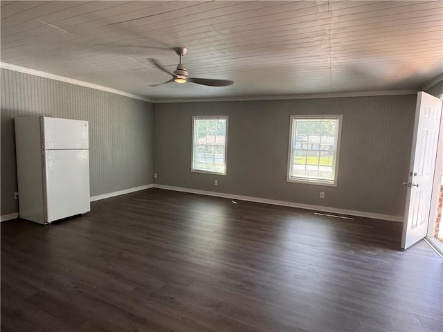 499 Oak Way, Lawrenceville, GA 30046 - unfurnished room with crown molding, ceiling fan, and dark wood-style floors