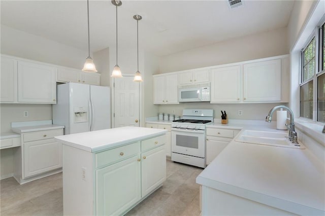 4321 Sugar Maple Chase NW, Acworth, GA 30101 - kitchen featuring white appliances, a sink, a center island, and white cabinets