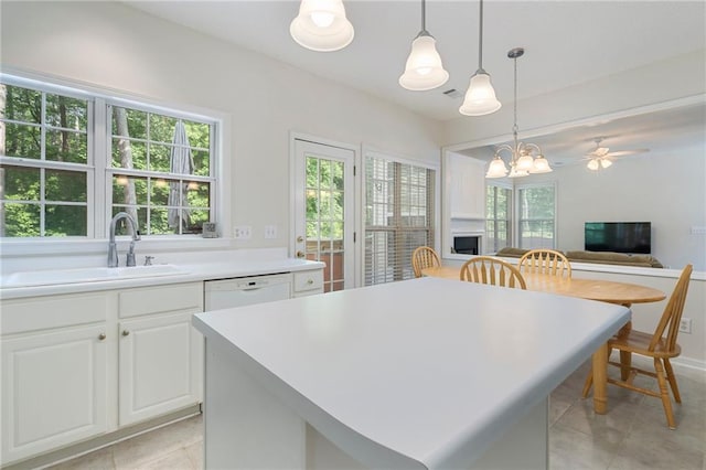 4321 Sugar Maple Chase NW, Acworth, GA 30101 - kitchen featuring white dishwasher, light tile patterned floors, pendant lighting, and a sink