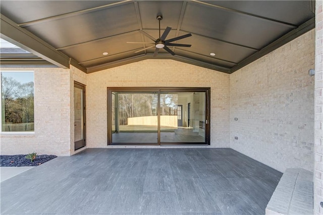 view of patio featuring ceiling fan