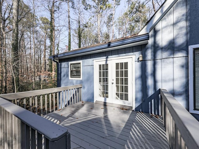 wooden terrace featuring french doors