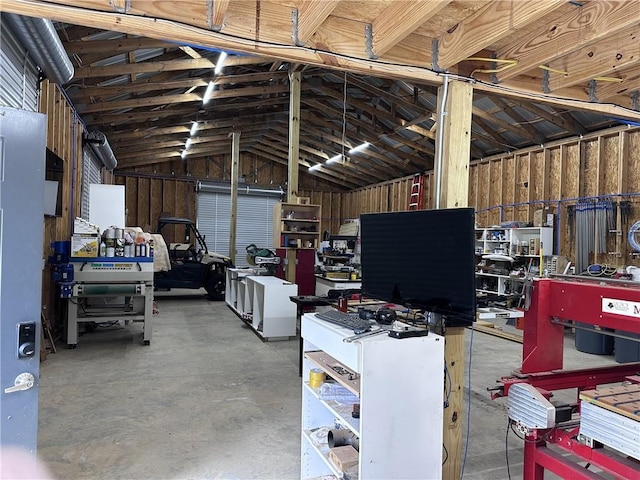 garage featuring a workshop area