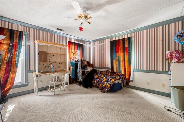 6048 Kings Mountain Way, Tucker, GA 30087 - carpeted bedroom featuring wallpapered walls, visible vents, baseboards, and attic access