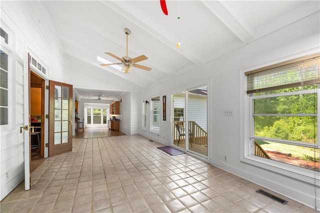 6048 Kings Mountain Way, Tucker, GA 30087 - unfurnished sunroom with visible vents, high vaulted ceiling, and beamed ceiling
