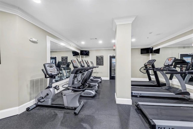 gym featuring ornamental molding