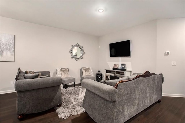 living room with dark wood-type flooring