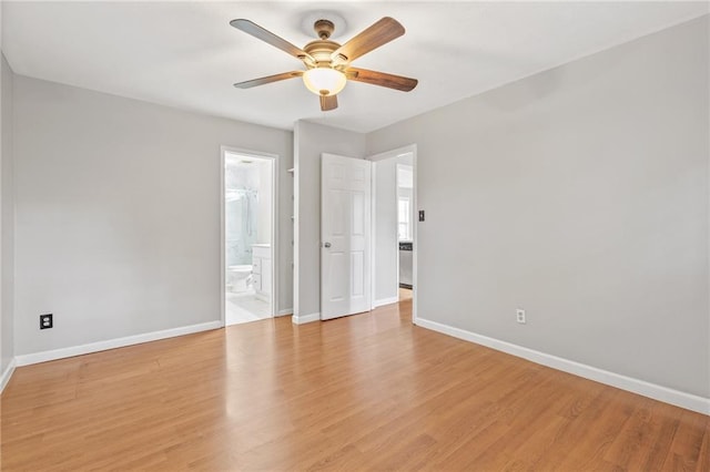 unfurnished room featuring ceiling fan and light hardwood / wood-style floors