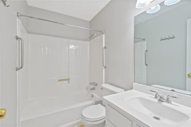 full bathroom with vanity, shower / bath combination, and toilet