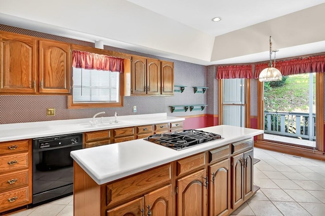 3185 Country Club Ct NW, Kennesaw, GA 30144 - kitchen with black appliances, light tile patterned flooring, brown cabinetry, and recessed lighting