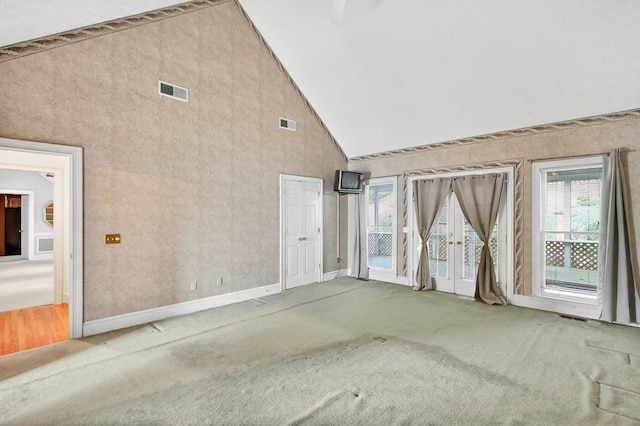 3185 Country Club Ct NW, Kennesaw, GA 30144 - carpeted spare room featuring high vaulted ceiling, healthy amount of natural light, and baseboards