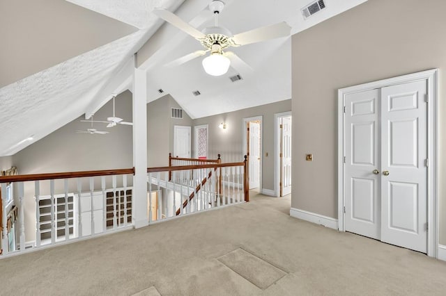 3185 Country Club Ct NW, Kennesaw, GA 30144 - additional living space with ceiling fan, carpet, beam ceiling, baseboards, and high vaulted ceiling