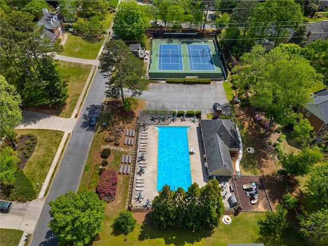 aerial view of a pool area