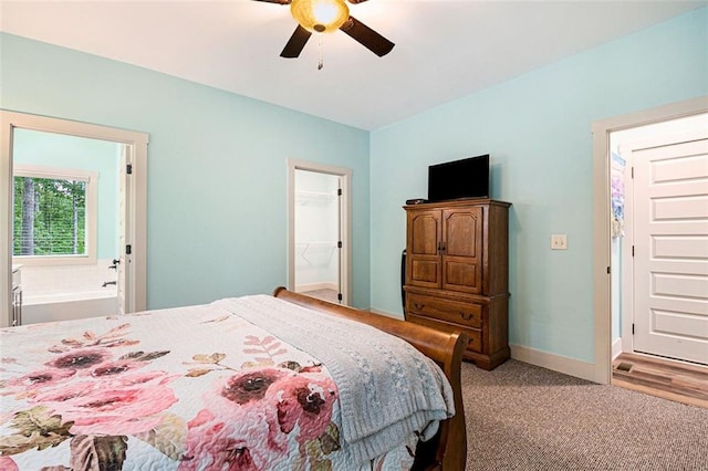 562 Yonah Lake Dr, Sautee Nacoochee, GA 30572 - bedroom featuring carpet, ensuite bathroom, ceiling fan, and baseboards