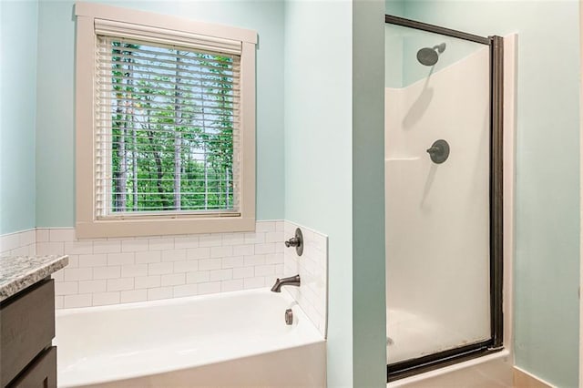 562 Yonah Lake Dr, Sautee Nacoochee, GA 30572 - bathroom featuring a stall shower, vanity, and a bath