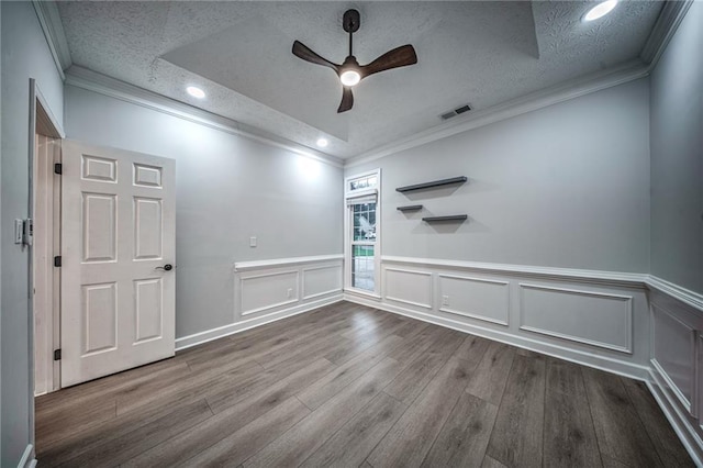 220 Chandler Ct, Sugar Hill, GA 30518 - spare room featuring a textured ceiling, ceiling fan, wood finished floors, ornamental molding, and recessed lighting