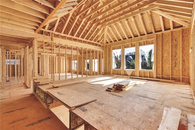 miscellaneous room featuring lofted ceiling