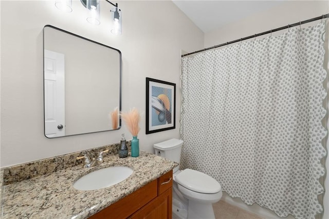 735 River Ridge Lane, Suwanee, GA 30024 - bathroom with vanity, toilet, tile patterned floors, and a shower with curtain