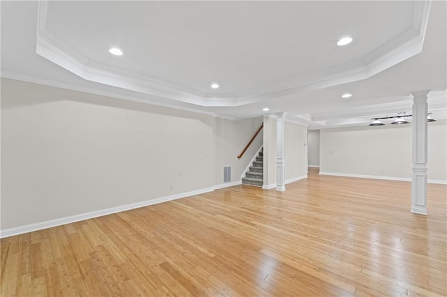 735 River Ridge Lane, Suwanee, GA 30024 - finished below grade area featuring stairs, ornamental molding, light wood finished floors, recessed lighting, and baseboards
